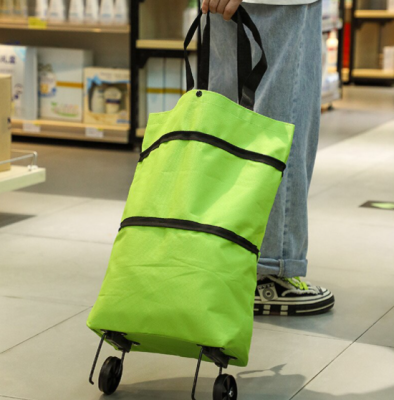 Універсальний складний портативний візок-сумка для покупок на коліщатках, зелений
