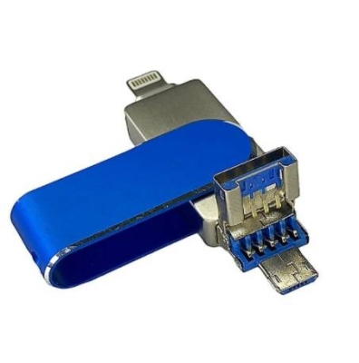 Флешка для IPHONE FlashDrive HighSpeed з роз'ємом Lightning 8pin, Micro USB, USB 3.0, 64 gb бірюза + OTG