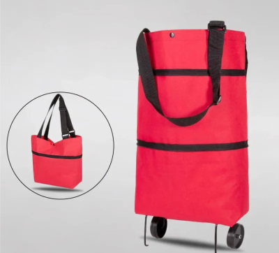 Універсальна складна портативна сумка-візок для покупок на коліщатках, червона