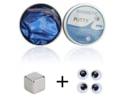 Розумний магнітний пластилін Magnetic Putty Синій Антистрес слайм в металевому боксі + 4 очі