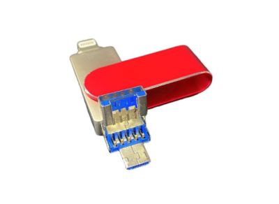 Флешка для IPHONE FlashDrive HighSpeed з роз'ємом Lightning 8pin, Micro USB, USB 3.0, 64gb червона + OTG