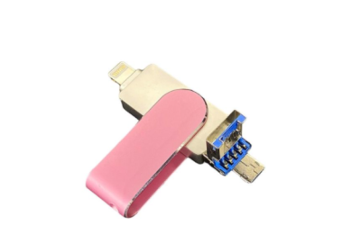 Флешка для IPHONE FlashDrive HighSpeed з роз'ємом Lightning 8pin, Micro USB, USB 3.0, 64gb рожеве золото + otg