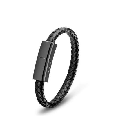Шкіряний чорний браслет кабель з функцією заряджання для lighting 8pin