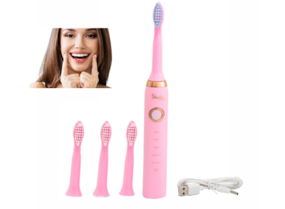 Електрична зубна ручна щітка Shuke SK-601 4 насадки живлення від USB, колір рожевий