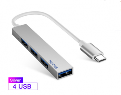 USB 3.1 Хаб для MacBook ноутбуків та смартфонів з роз`ємом Type C на 4 роз'єми, срібло