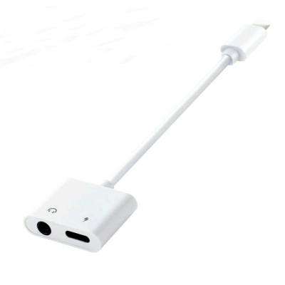 Перехідник для iPhone, Dual Lightning Audio Charge Adapter J-008, білий